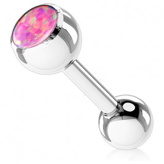 Piercing barbell acier serti opale rose