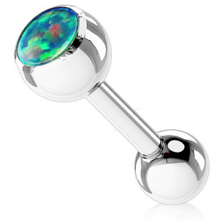 Piercing barbell acier serti opale verte