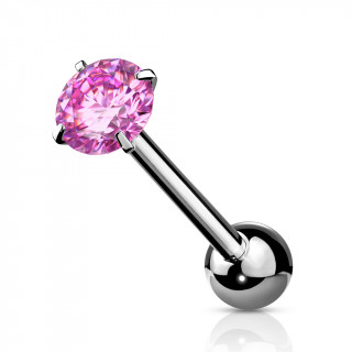 Piercing barbell acier à zirconium griffé - Rose