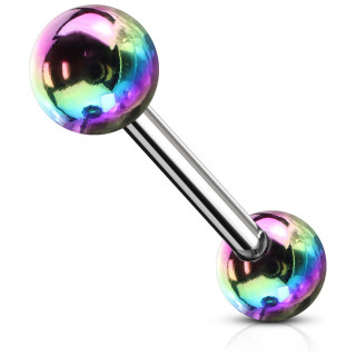 Piercing barbell  boules aspect mtalique - Arc en ciel