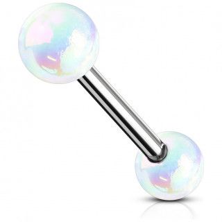 Piercing barbell à boules aspect métalique - Blanc