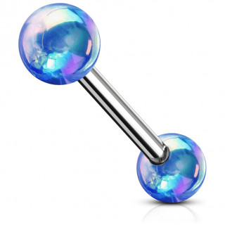 Piercing barbell  boules aspect mtalique - Bleu