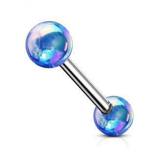 Piercing barbell à boules aspect métalique - Bleu