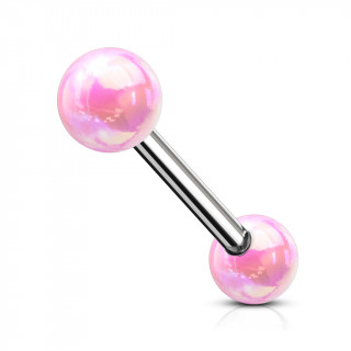 Piercing barbell à boules aspect métalique - Rose