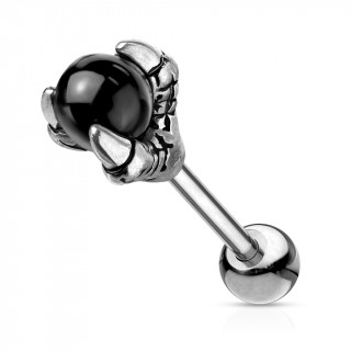 Piercing barbell cartilage  griffe de dragon et orbe noire