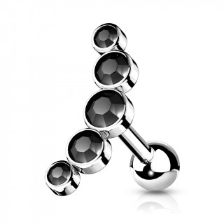 Piercing barbell cartilage à arc de 5 cristaux ronds - Noir