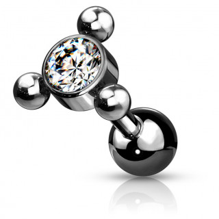 Piercing barbell cartilage boules et strass - Noir