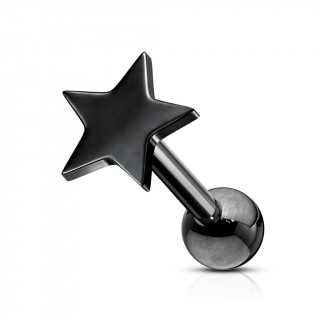 Piercing barbell cartilage à étoile - Noir (tragus, helix...)