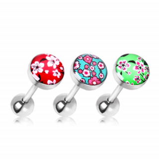 Piercing barbell cerisier en fleur style japonais