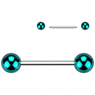 Piercing barbell droit acier à boules nacrées bleues