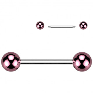 Piercing barbell droit acier à boules nacrées roses