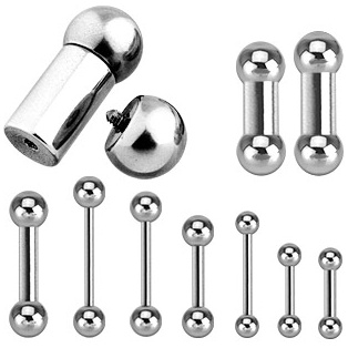 Piercing barbell en acier  boules ( filetage interne) - Large choix de tailles !!