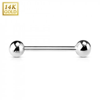 Piercing barbell / langue en or blanc 14 carats  boules