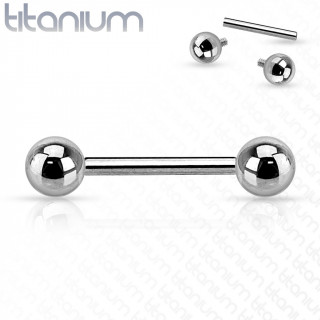 Piercing barbell (langue, tton, tragus) en titane avec boules  filetage interne