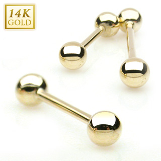 Piercing barbell (langue, tragus...) en or jaune 14 carats  boules