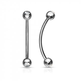Piercing barbell long courb  boules serties - Clair