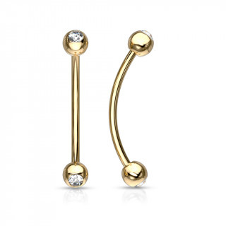 Piercing barbell long courbé doré à boules serties