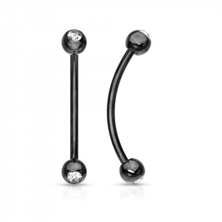 Piercing barbell long courb noir  boules serties