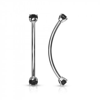 Piercing barbell long courb  strass griffs - Noir