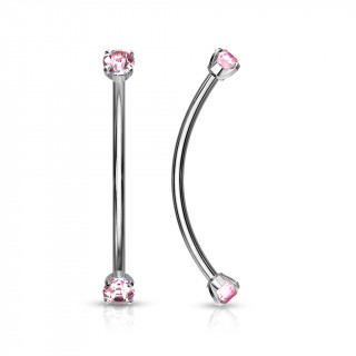Piercing barbell long courb  strass griffs - Rose