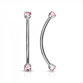 Piercing barbell long courbé à strass griffés - Rose