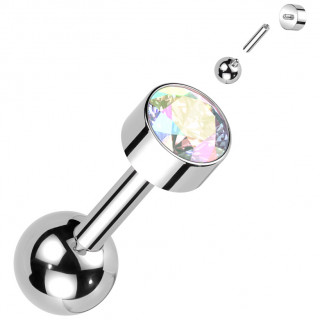 Piercing barbell d'oreille Titane  disque zirconium Aurore borale