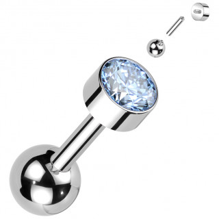 Piercing barbell d'oreille Titane  disque zirconium Bleu aqua