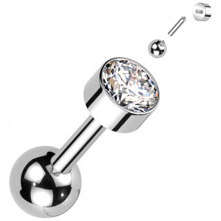 Piercing barbell d'oreille Titane  disque zirconium Clair