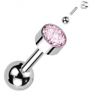 Piercing barbell d'oreille Titane  disque zirconium Rose