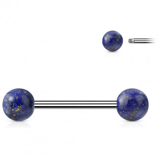 Piercing barbell  perles de Sodalite Bleue (langue et tton)
