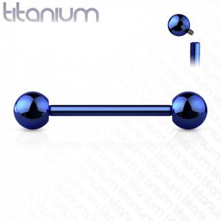 Piercing barbell (tton, langue) en titane  filetage interne - Bleu