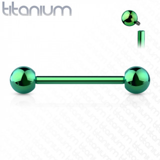 Piercing barbell (tton, langue) en titane  filetage interne - Vert