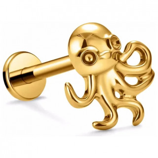 Piercing Bb Poulpe en Titane dor pour lvre et oreille ( filetage interne)
