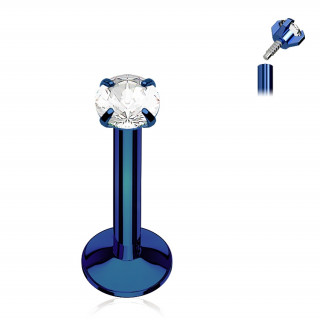 Piercing bleu  strass rond et filetage interne (lvre, cartilage...)