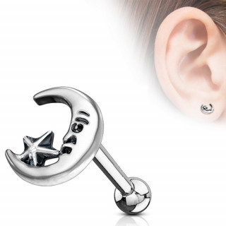 Piercing cartilage à lune étoilée style retro