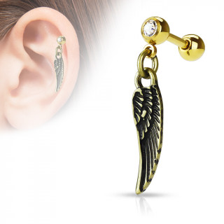 Piercing oreille cartilage  pendentif aile d'ange - dor
