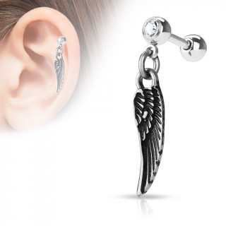 Piercing oreille cartilage  pendentif aile d'ange - gris mtal