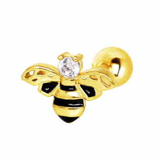 Piercing cartilage abeille dore maille noire  strass