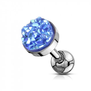 Piercing cartilage acier à druse ronde bleue