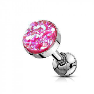 Piercing cartilage acier  druse ronde rose