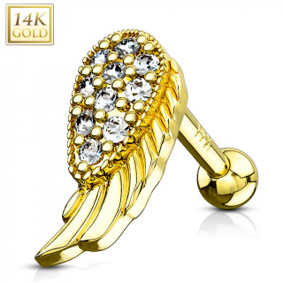 Piercing cartilage à aile d'ange sertie - or jaune 14 carats