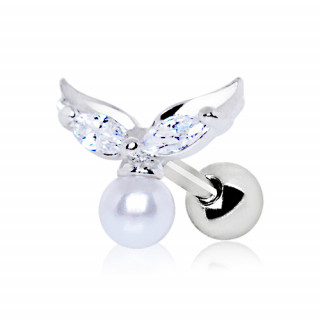 Piercing cartilage ailes d'ange  perle blanche