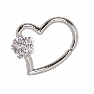 Piercing cartilage anneau coeur fleuri strass