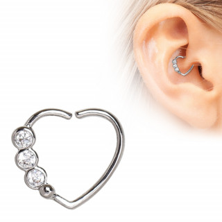 Piercing cartilage anneau coeur triple zirconium