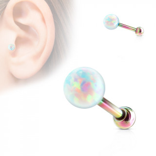 Piercing cartilage arc en ciel avec perle d'Opale  filetage interne