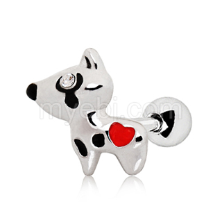 Piercing cartilage chien  coeur rouge