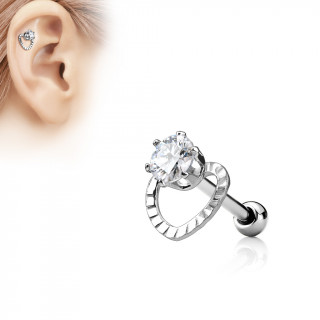 Piercing cartilage  coeur ajour et pierre claire