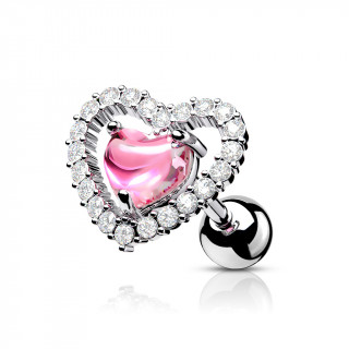 Piercing cartilage coeur de zirconium doublé - Clair et rose