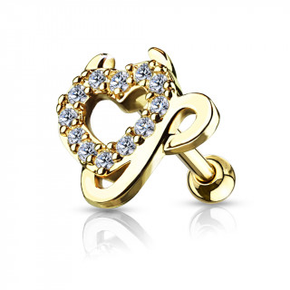 Piercing cartilage  coeur diable strass - Dor