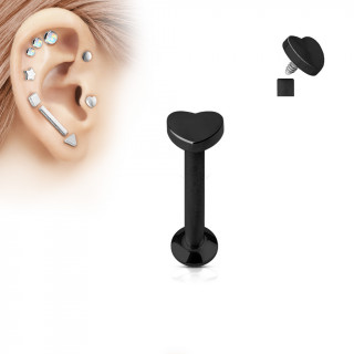 Piercing cartilage coeur noir (tragus, hlix, flat, lobe...)